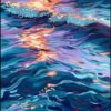 Hand-Painted Sunset Seascape Oil Painting – Shimmering Sunset Glow with Thick Texture for Living Room & Dining Room