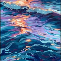 Hand-Painted Sunset Seascape Oil Painting – Shimmering Sunset Glow with Thick Texture for Living Room & Dining Room