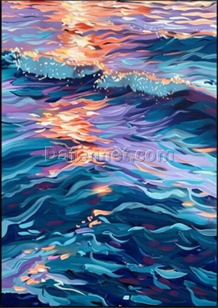 Hand-Painted Sunset Seascape Oil Painting – Shimmering Sunset Glow with Thick Texture for Living Room & Dining Room