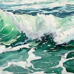 Dafen Village Original Abstract Ocean Art – Simple Wave Design with Green Sea and Beach for Modern Home Decor