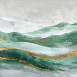 Dafen Village Original Abstract Landscape – Green Hills and Gold Detail Art for Modern Home Decor