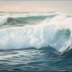 Hand-Painted Seascape Oil Painting – Blue-Green Ocean Waves in Morning Light for Living Room & Dining Room