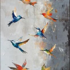 Hand-Painted Abstract Japanese Bird Oil Painting – Flying Birds in Minimalist Style for Living Room, Entryway & Dining Room