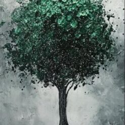 Hand-Painted Abstract Tree Oil Painting – Green Trees in Minimalist Style for Living Room, Entryway & Dining Room