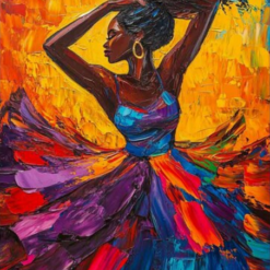 Black Woman Dance Oil Painting – Colorful Textured Wall Art for Bohemian Living Rooms