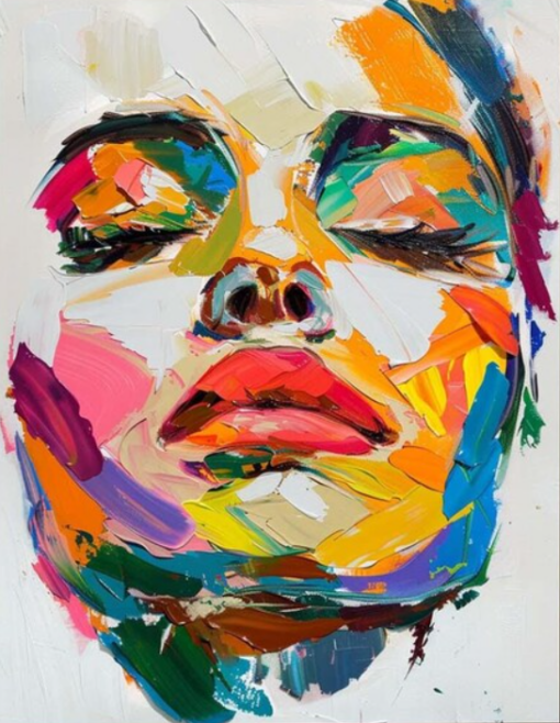 Large Textured Woman’s Portrait Oil Painting – Fashionable Orange Canvas Art for Wall Decoration