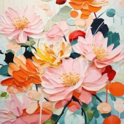 Abstract Flower Textured Oil Painting – Pink Floral Canvas Art for Bohemian Living Room Décor