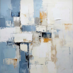 Neutral Beige and Blue Abstract Oil Painting – Textured Canvas Modern Art for Stylish Wall Décor