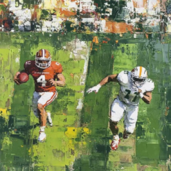 Football Player Oil Painting – Abstract Green Textured Canvas Art for Sports-Themed Home Décor