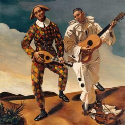 Hand - Painted Neoclassical Genre Painting 'Harlequin and Pierrot' INSPIRED BY Andre Derain (1924), Created by Dafen Village Artisans