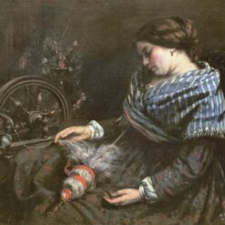 Authentically Inspired 1853 'The Sleeping Embroiderer' by Gustave Courbet - Realist Oil Canvas Genre Painting, 91x115 cm, Capturing the Spirit of the Musée Fabre Original