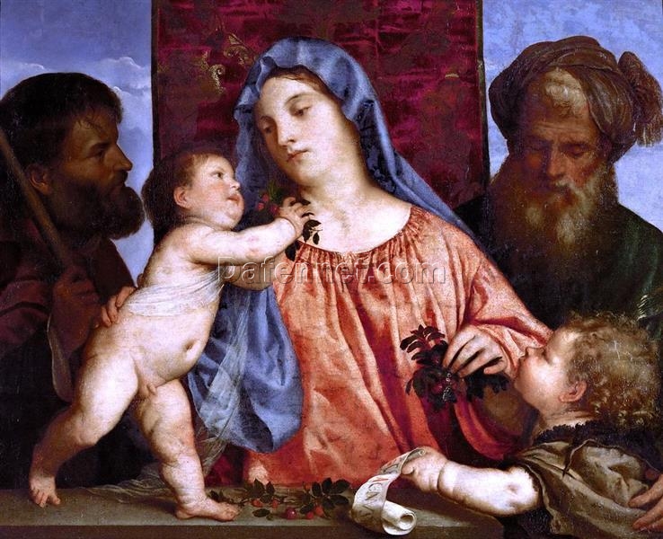 Custom Oil Painting – Madonna of the Cherries Inspired by Titian’s Masterpiece for Religious Art Enthusiasts