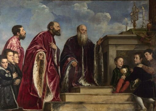 « La famille Vendramin vénérant une relique de la Vraie Croix » de Titien – Peinture à l'huile maniériste (1540-1545)