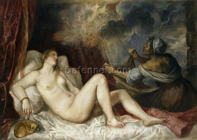 Late Renaissance Mythological Oil Painting – Danae Inspired by Titian for Custom Home Décor