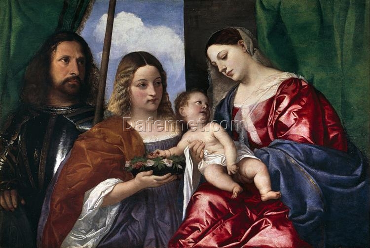 Titian’s Madonna and Child with Sts Dorothy and George – Religious Oil Painting Reproduction, Handcrafted by DaFen Village Studio