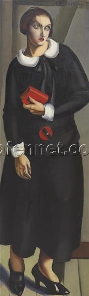 Lempicka-Inspired “Woman in Black Dress” – Hand-Painted Art Deco Portrait for Luxury Home & Office Décor | DaFen Village Studio