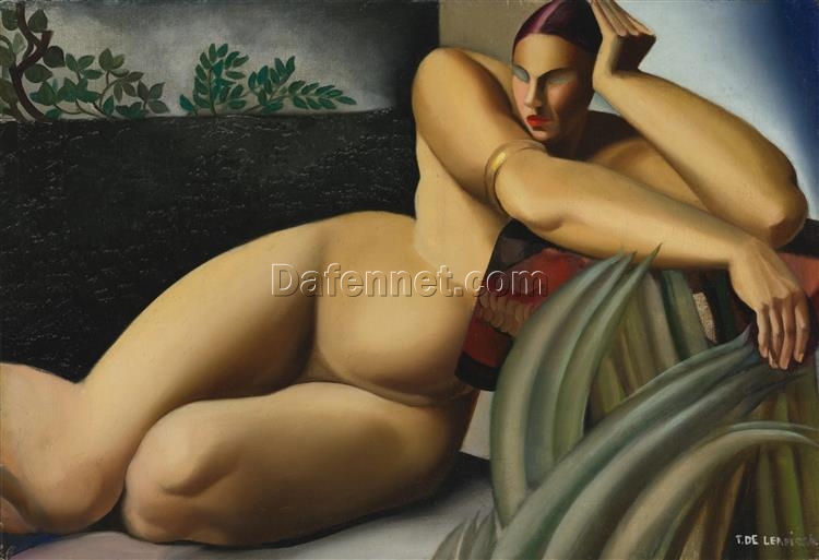Tamara de Lempicka-Inspired “Nude on a Terrace” – Handcrafted Art Deco Nude Painting for Classic & Vintage Wall Art | DaFen Village Studio