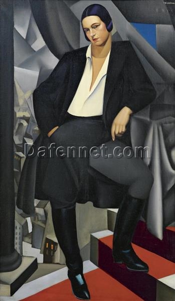 Lempicka-Inspired “Portrait of the Duchess of La Salle” – Hand-Painted Art Deco Portrait for Luxury Home & Office Décor | DaFen Village Studio