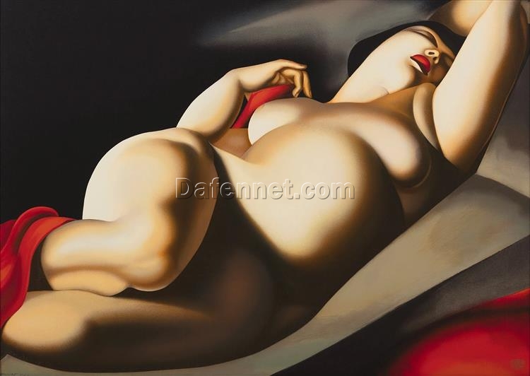 Lempicka-Inspired “La Belle Rafaela” – Hand-Painted Art Deco Nude Painting for Luxury Home & Office Décor | DaFen Village Studio