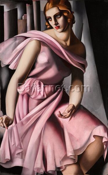 Tamara de Lempicka-Inspired “Portrait of Romana de La Salle” – Elegant Art Deco Portrait for Fine Art Collectors & Timeless Wall Décor | DaFen Village Studio