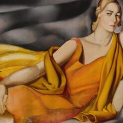 Lempicka-Inspired "Woman in a Yellow Dress" – Hand-Painted Art Deco Portrait for Luxury Home & Office Décor | DaFen Village Studio