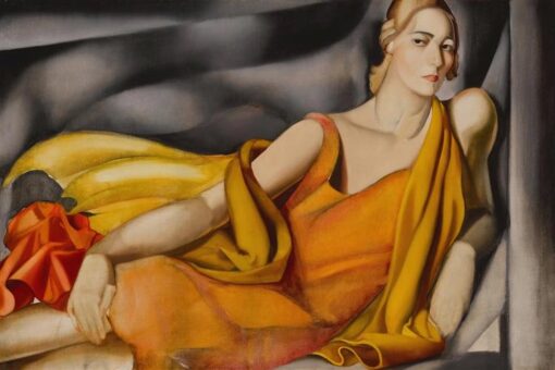 Lempicka-Inspired “Woman in a Yellow Dress” – Hand-Painted Art Deco Portrait for Luxury Home & Office Décor | DaFen Village Studio