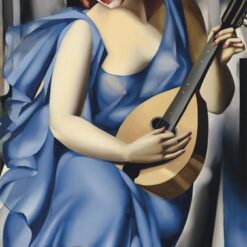 Lempicka-Inspired "Blue Woman with a Guitar" Oil Painting – Hand-Painted Art Deco Portrait for Luxury Home & Office Décor | DaFen Village Studio