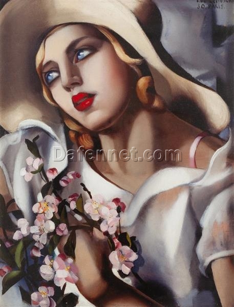 Tamara de Lempicka-Inspired “The Straw Hat” – Classic Art Deco Portrait for Home & Office Decoration | DaFen Village Studio