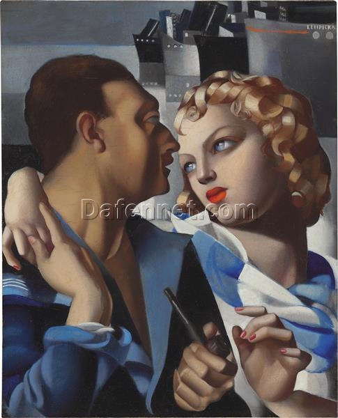 Idyll” Inspired by Tamara de Lempicka – Hand-Painted Art Deco Portrait | DaFen Village Studio