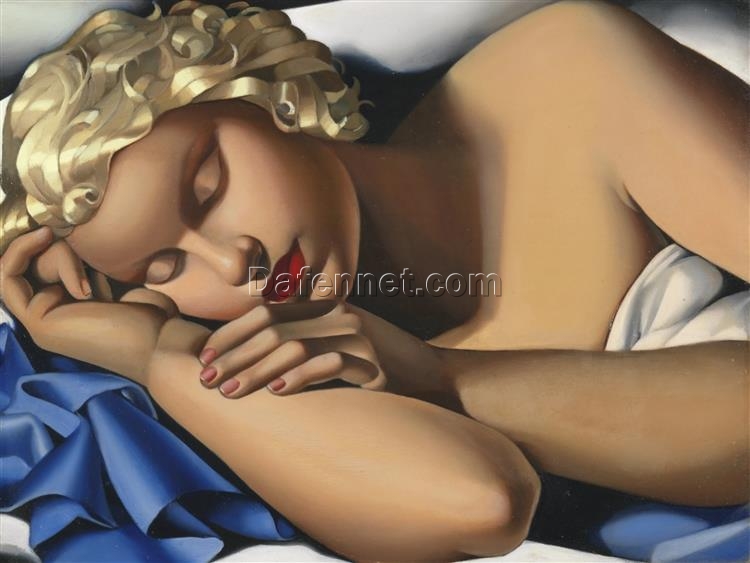 Lempicka-Inspired “Sleeping Woman (Kizette)” Oil Painting – Hand-Painted Art Deco Portrait for Luxury Home & Elegant Wall Décor | DaFen Village Studio