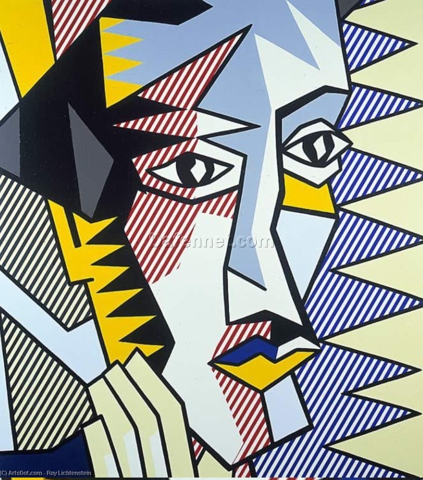 Expressionist Head 3″ Roy Lichtenstein Inspired Hand – Painted Oil Painting by Dafen Village Studio for Art Enthusiasts