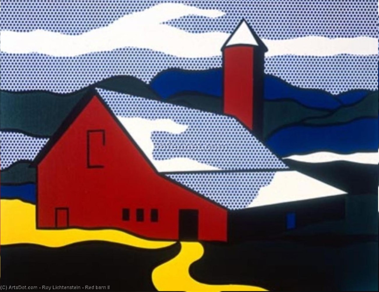 Red Barn II” in the Style of Roy Lichtenstein – Handmade Oil Painting from Dafen Village for Art Collectors