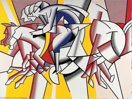 The Red Horseman” in the Style of Roy Lichtenstein – Handmade Oil Painting from Dafen Village for Art Collectors