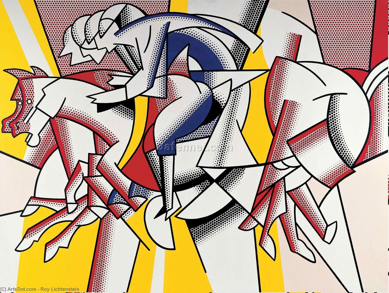 The Red Horseman” in the Style of Roy Lichtenstein – Handmade Oil Painting from Dafen Village for Art Collectors