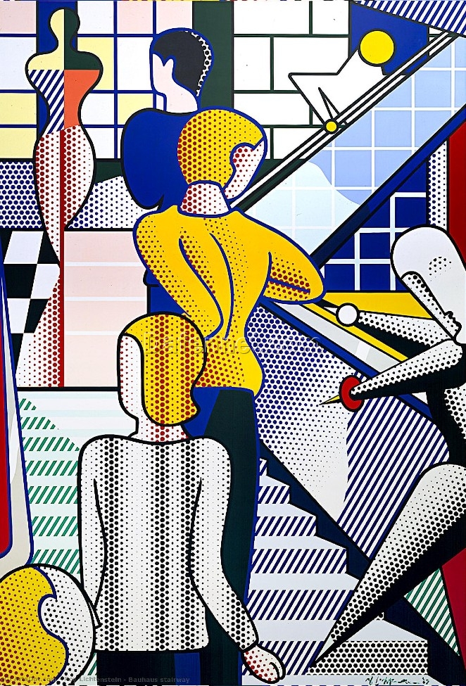 Bauhaus Stairway” in the Style of Roy Lichtenstein – Handmade Oil Painting from Dafen Village for Art Collectors