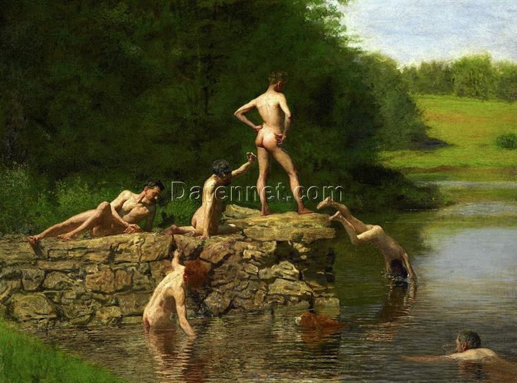 Dafen Village Inspired Reproduction of Thomas Eakins’ “The Swimming Hole” (c.1883) – High-Quality Realist Genre Oil Painting for Sale, Great for Art Collections and Interior Designers Seeking Tranquil Scenes
