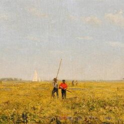 Hand-Painted Replica of Thomas Eakins' "Pushing for Rail" (1874) - Striking Realist Genre Oil Painting on Canvas from Dafen Village, Ideal for Art Lovers and Industrial History Enthusiasts