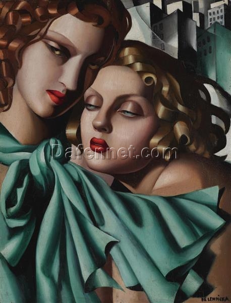Lempicka-Inspired “The Girls” – Hand-Painted Art Deco Portrait for Elegant Home & Office Décor | DaFen Village Studio