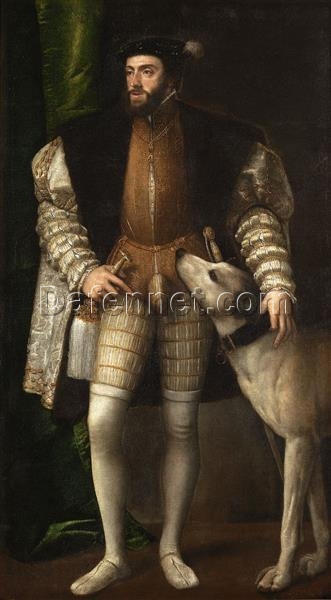 Portrait of Emperor Charles V with Dog by Titian – 1532-1533 High Renaissance Oil Painting