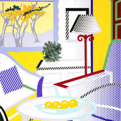 Authentic - looking 'Interior with Painting of Trees' Inspired Oil Painting in Roy Lichtenstein Style - Handmade in Dafen Village, Perfect for Art Enthusiasts and Those Seeking Artistic Interior Accents
