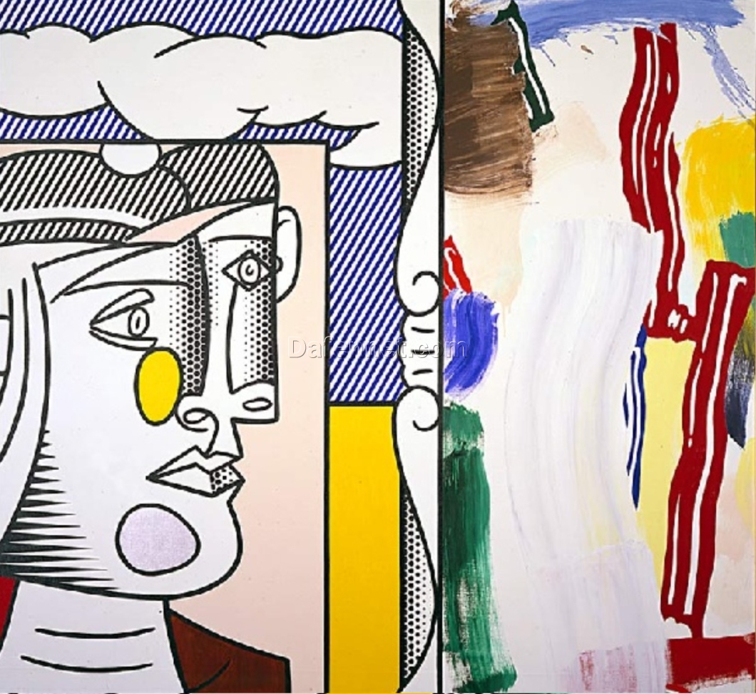 Authentic – looking ‘Picasso Head’ Inspired Oil Painting in Roy Lichtenstein Style – Handmade in Dafen Village, Great for Art Collectors and Connoisseurs of Artistic Fusions