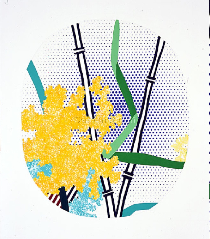 Roy Lichtenstein – Style ‘Flower with Bamboo’ High – Quality Oil Painting Collage on Canvas – Reproduction from Dafen Village for Decorators and Art Aficionados