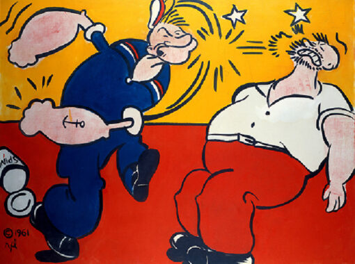 Authentic – looking ‘Popeye’ Inspired Oil Painting in Roy Lichtenstein Style – Handmade in Dafen Village, Great for Art Collectors and Connoisseurs of Pop – Art – Cartoon Fusion