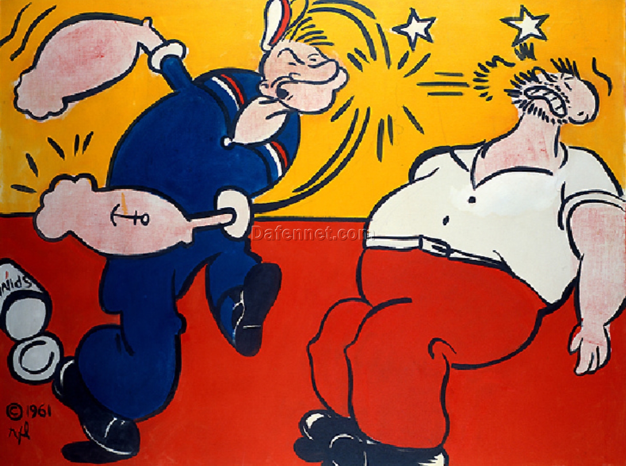 Authentic – looking ‘Popeye’ Inspired Oil Painting in Roy Lichtenstein Style – Handmade in Dafen Village, Great for Art Collectors and Connoisseurs of Pop – Art – Cartoon Fusion