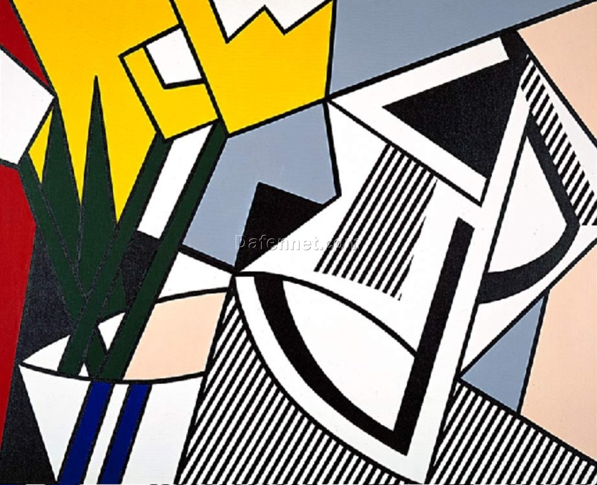 Unique Abstract Still Life Oil Painting Inspired by Roy Lichtenstein – Handmade in Dafen Village