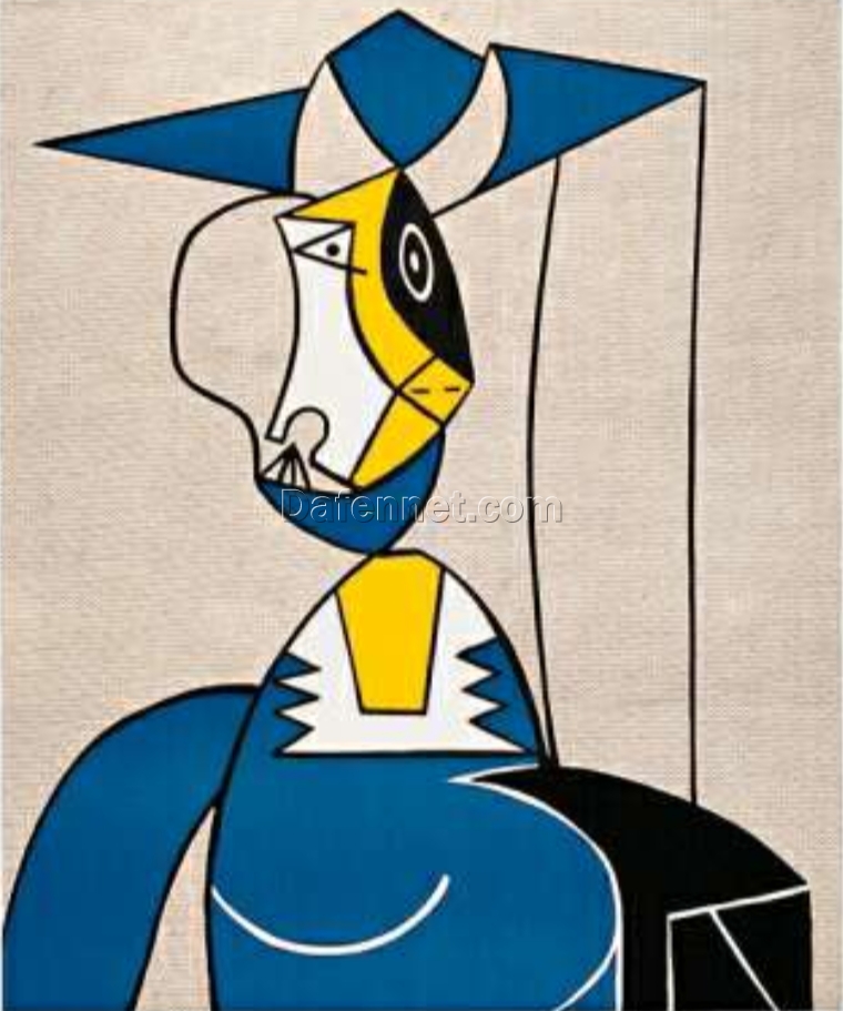 Exquisite Hand – painted Oil Painting of ‘Woman with Hat’ Inspired by Roy Lichtenstein – Dafen Village Masterpiece