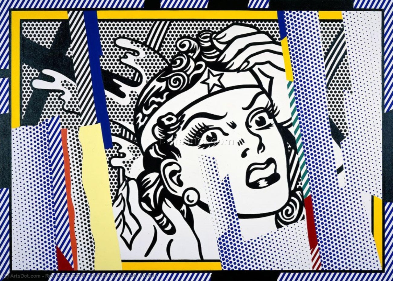 Wonder Woman in Roy Lichtenstein’s Style: Reflections Oil Painting – High – Quality Reproduction by Dafen Village Studios