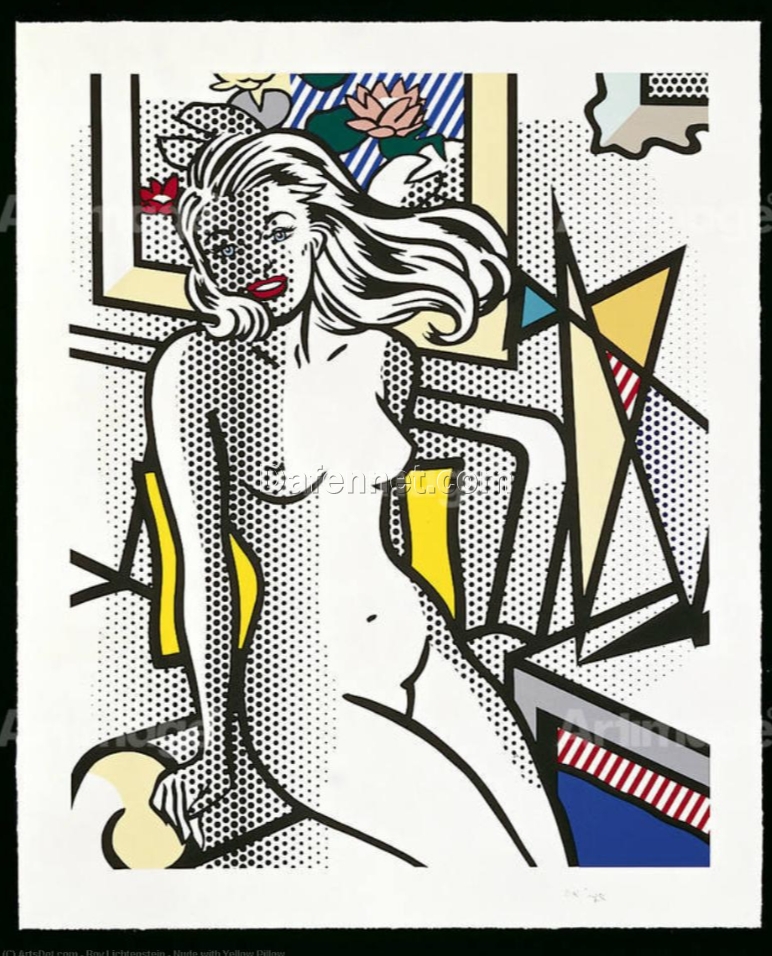 Unique ‘Nude with Yellow Pillow’ Oil Painting Inspired by Roy Lichtenstein – Handmade in Dafen Village for Art Lovers