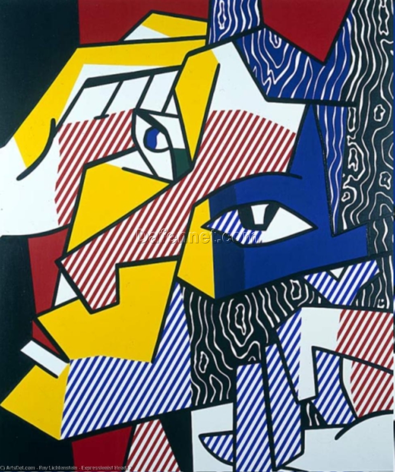 Unique ‘Expressionist Head 2’ Oil Painting Inspired by Roy Lichtenstein – Handmade in Dafen Village for Art Connoisseurs