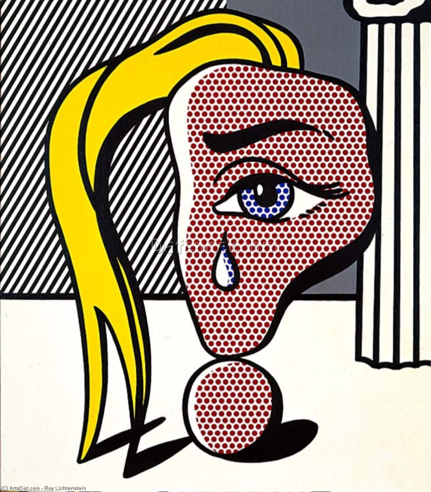 Authentic – Style ‘Girl with Tear III’ Oil Painting in Roy Lichtenstein’s Manner – Created by Dafen Village Studios